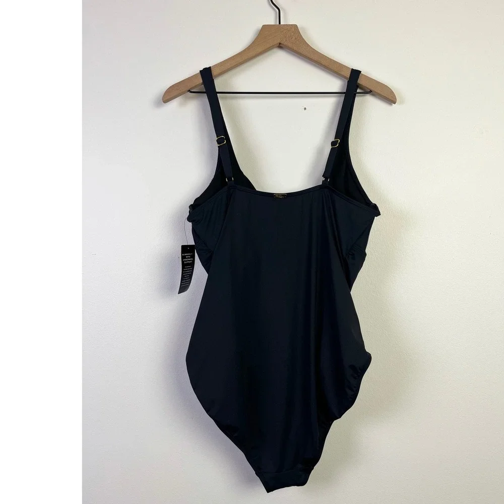 Lauren Ralph Lauren Minimalist Underwire One Piece Swimsuit Shirred Black 16 New